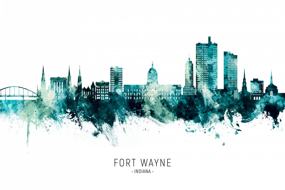 Fort Wayne Watercolor Skyline by Michael Tompsett — canvas wall art