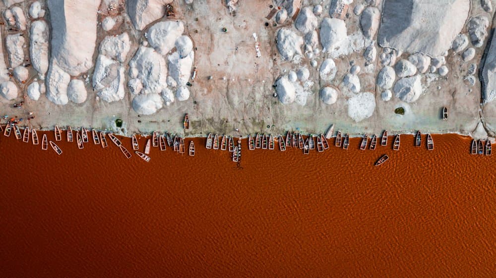 Red Salt Lake Boats by Paul-Vlad Epure — canvas wall art
