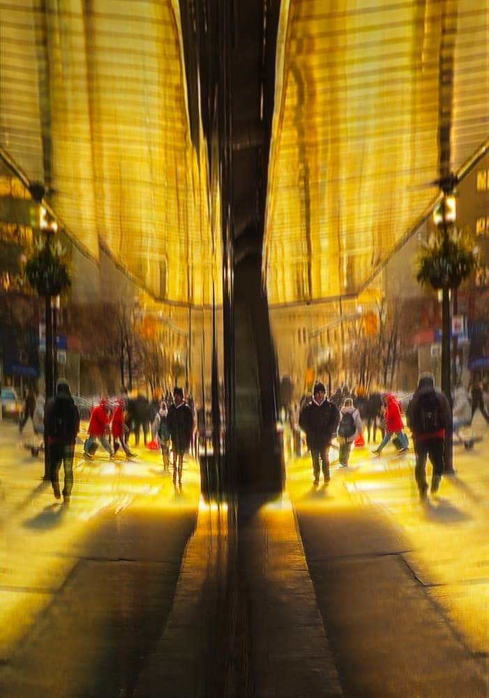 Golden City Reflections by Hui — canvas wall art