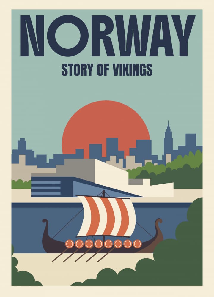 Norway Viking Ship Cityscape by Marika Barsrsind β canvas wall art