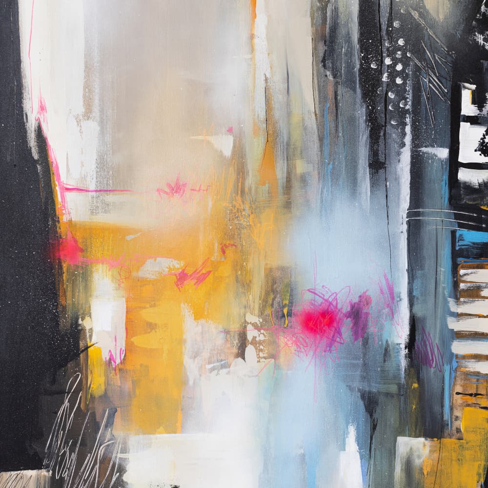 Vibrant Urban Abstract by Anete Purina-Purite — canvas wall art