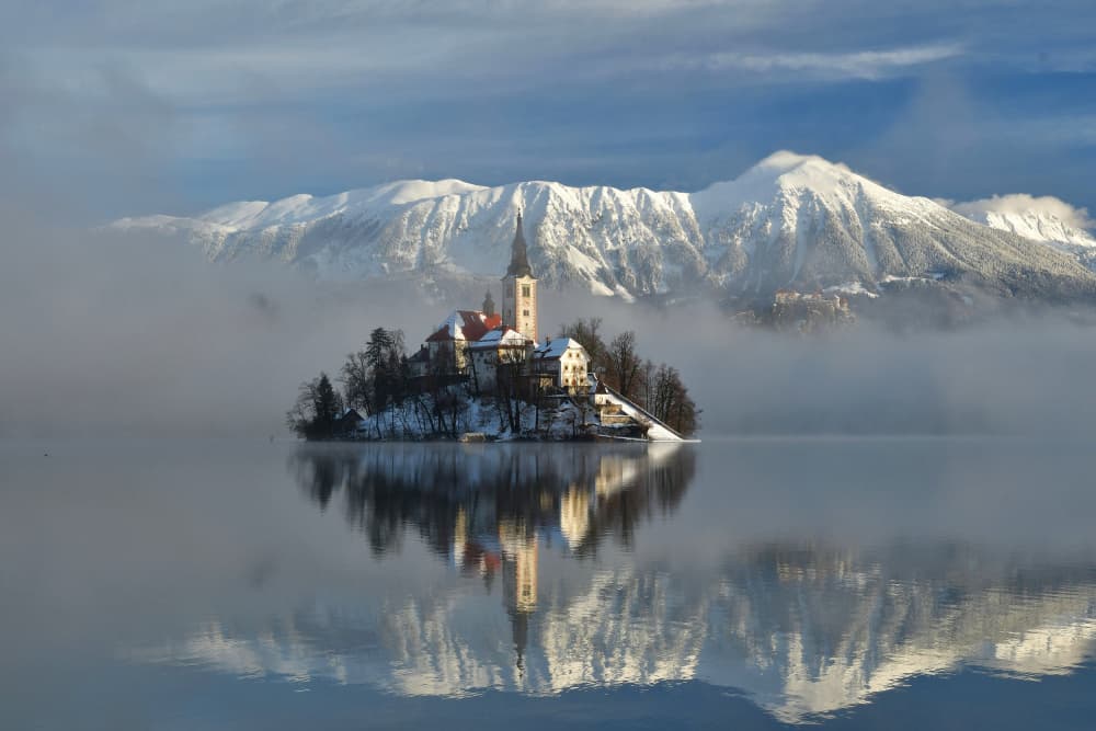 Lake Bled Winter Reflection by Bojan Kolman — canvas wall art