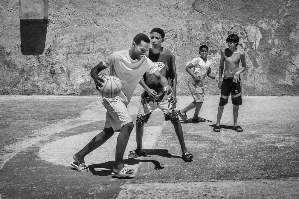 Boys Playing Street Basketball by Andy Bauer — canvas wall art