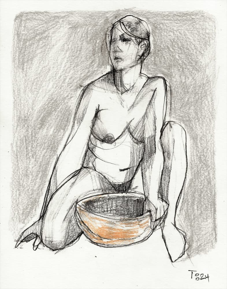 Quiet Nude Figure Drawing by Tore Bahnson — canvas wall art