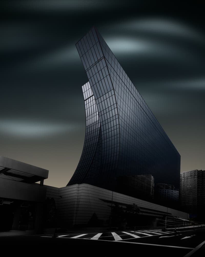 Curving Dark Skyscraper by Amatou T — canvas wall art
