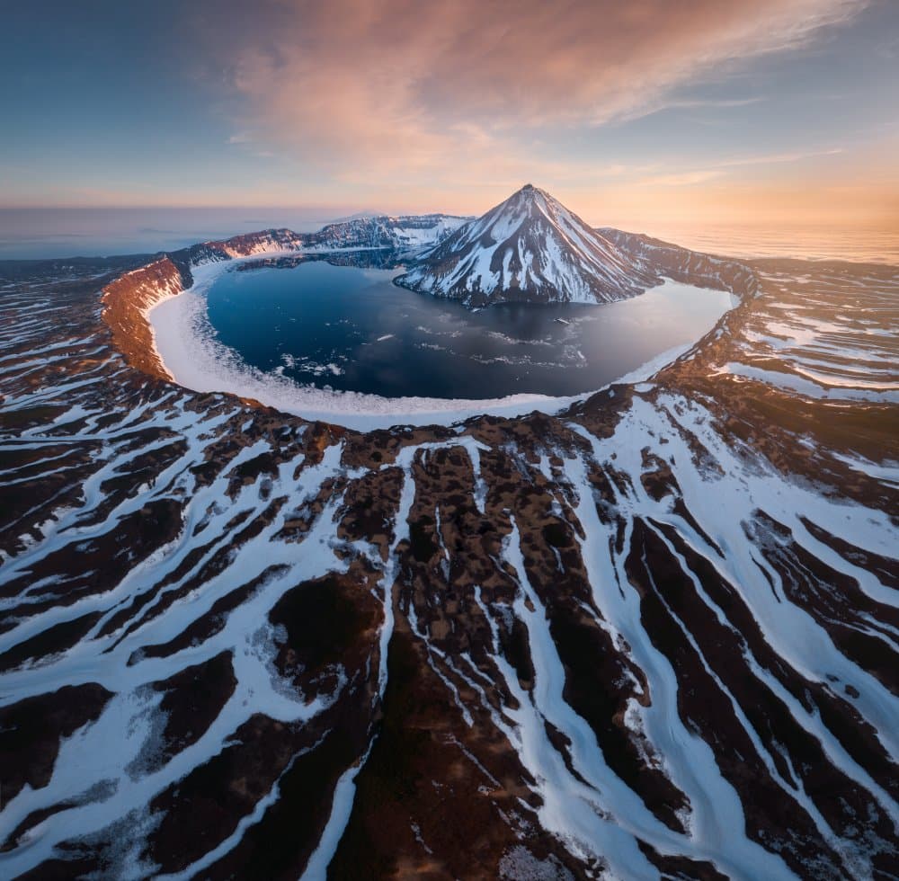 Winter Crater Lake Peak by Alexandr Kukrinov — canvas wall art
