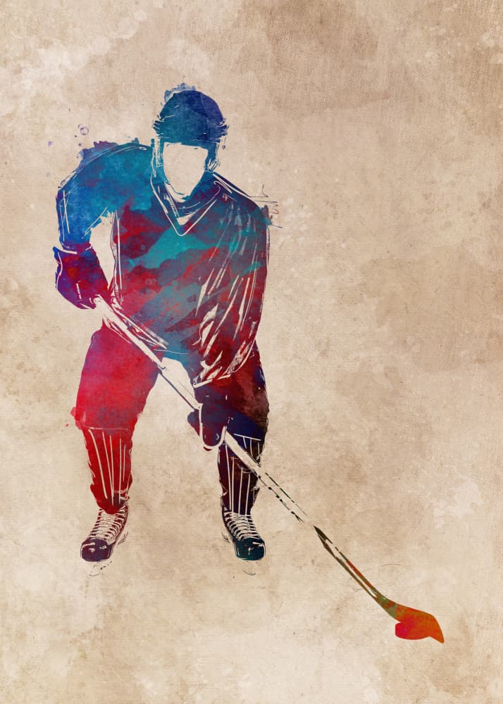 Watercolor Hockey Player by Justyna Jaszke — canvas wall art