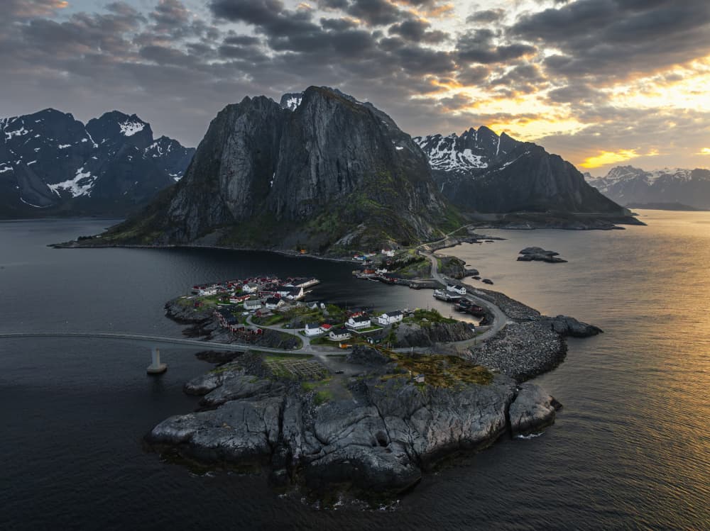 Lofoten Fishing Village Sunset by Herbert Rong — canvas wall art