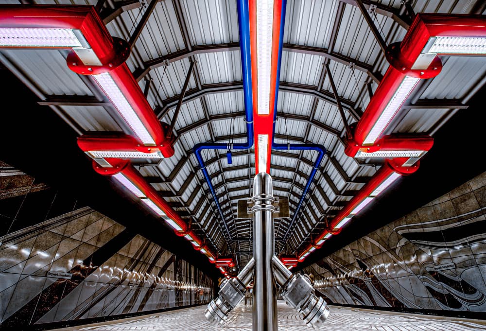 Red Blue Metro Station by Holger Schmidtke — canvas wall art