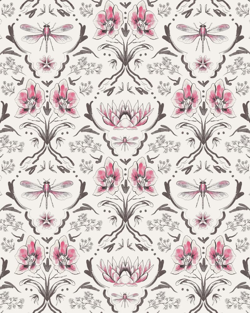 Bohemian Garden Pattern Pink and Brown by Anis Illustration — canvas wall art