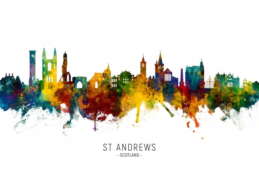 St Andrews Watercolor Skyline by Michael Tompsett — canvas wall art