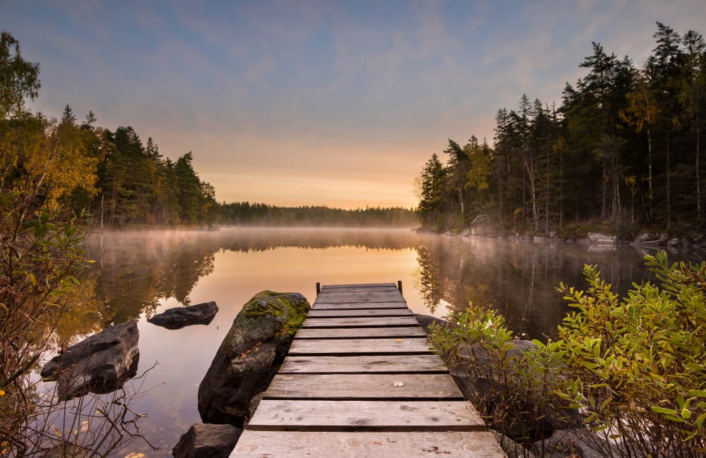Golden Morning Lake Pier by Keller — canvas wall art