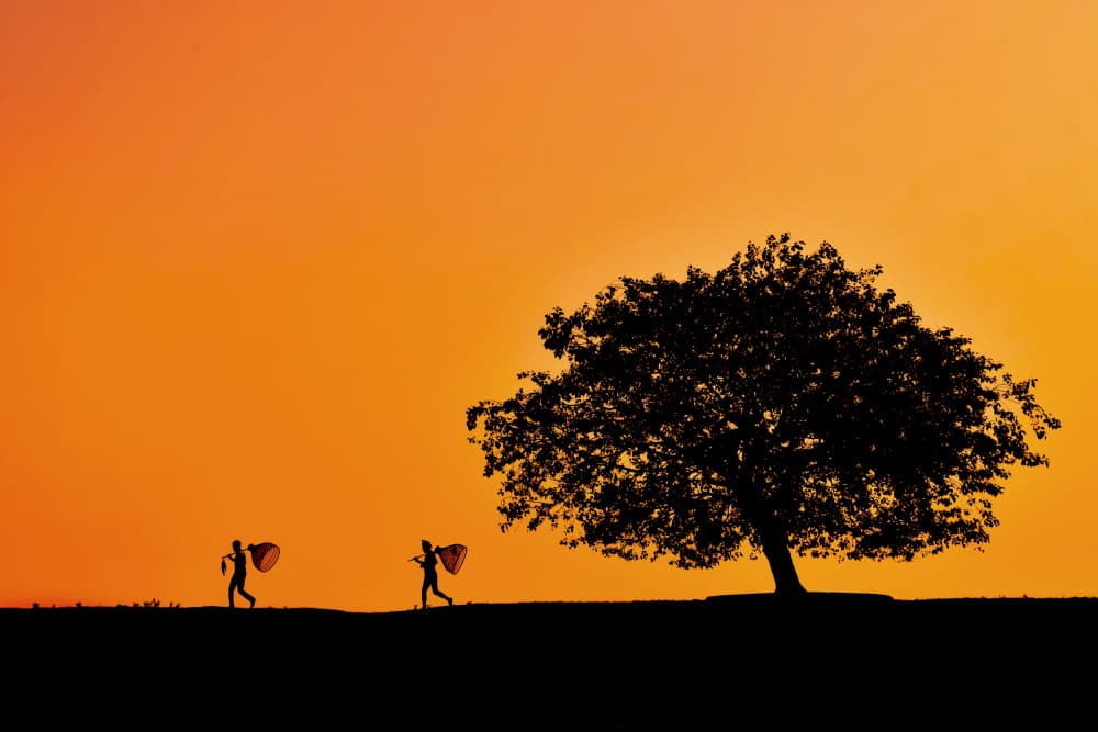 Kids Under Sunset Tree by Farhan Labib — canvas wall art