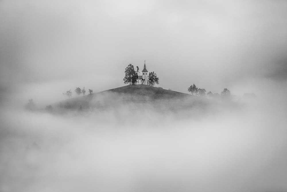 Misty Hilltop Church by Peter Svoboda MQEP — canvas wall art