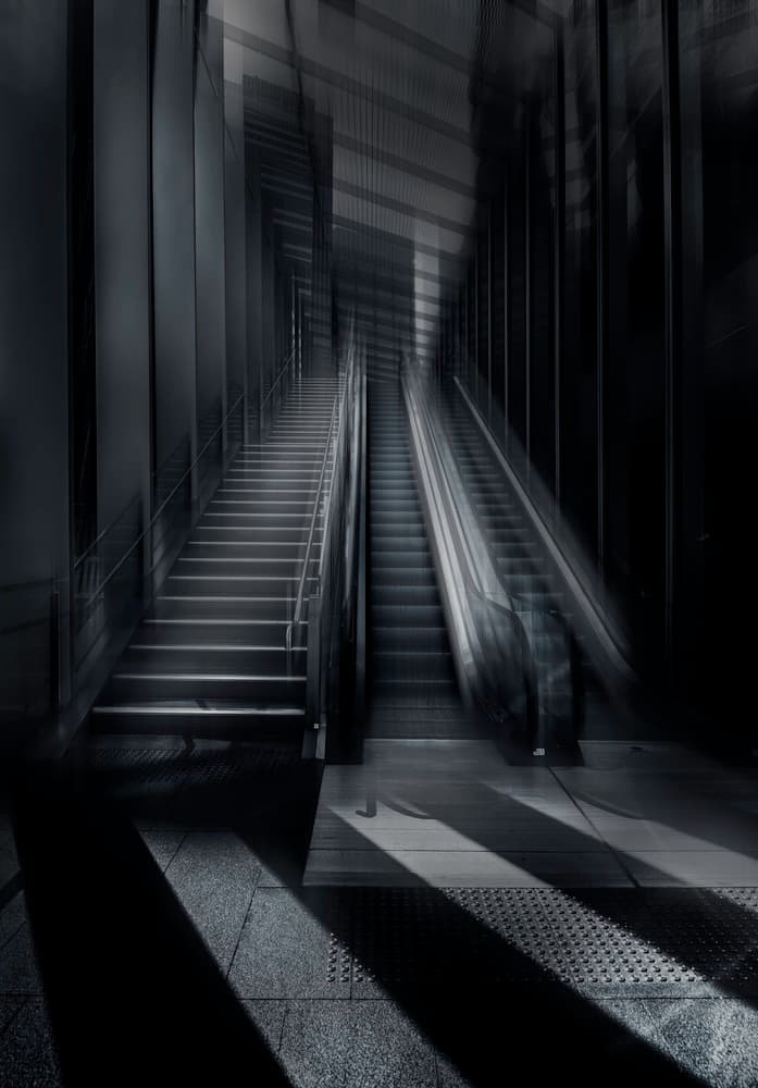 Dark Escalator Ascent by Weihong  Liu — canvas wall art