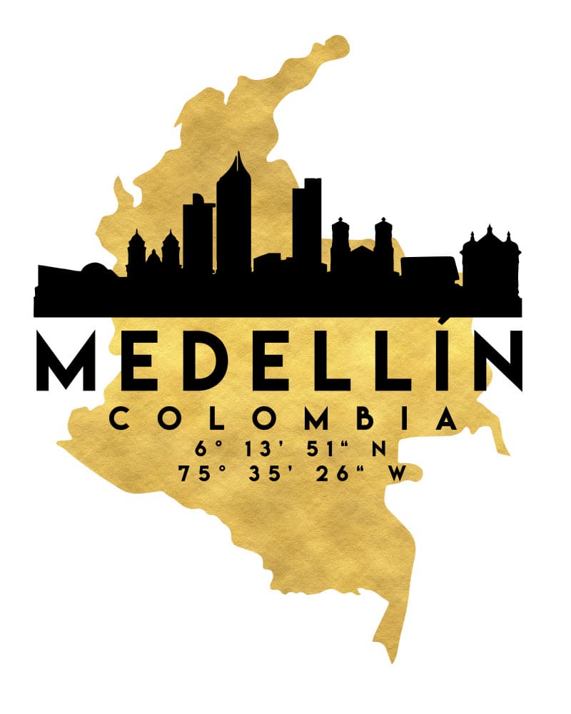 Medellin Colombia Skyline Map by Emiliano Deificus — canvas wall art