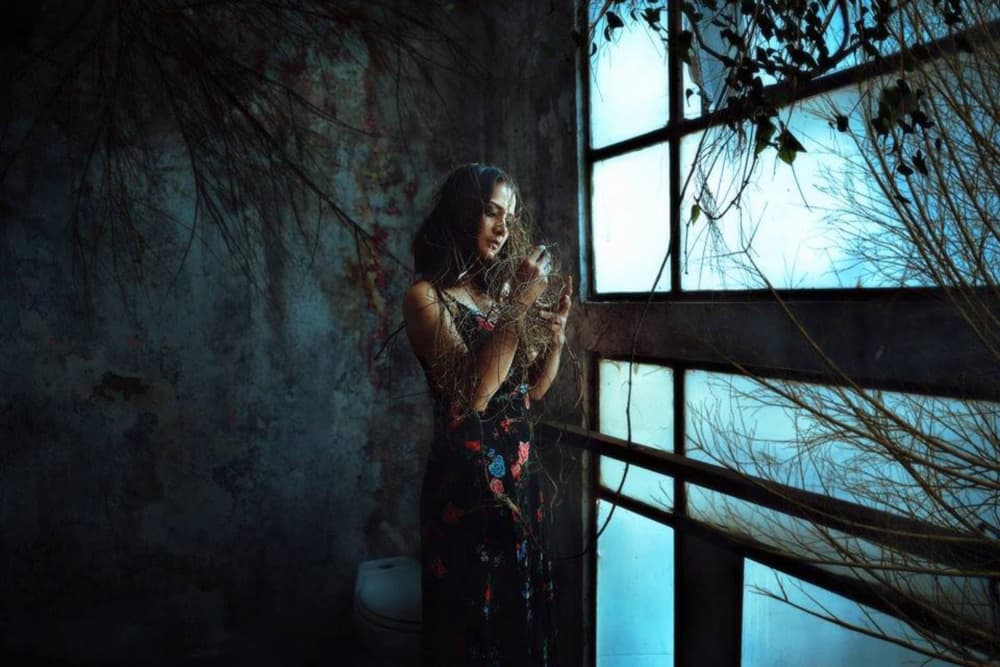 Woman in Dark Window by Nick Amanda — canvas wall art