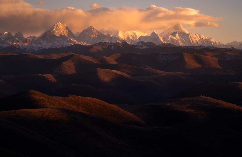 Golden Hour Mountains by Yezimao — canvas wall art