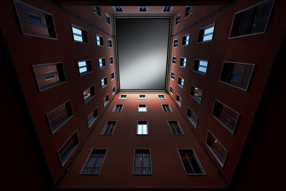 Looking Up City Courtyard by Jorge Pimenta — canvas wall art