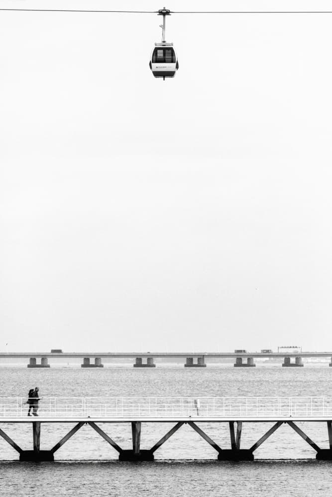 Cable Car Over Pier by Laura Mexia — canvas wall art