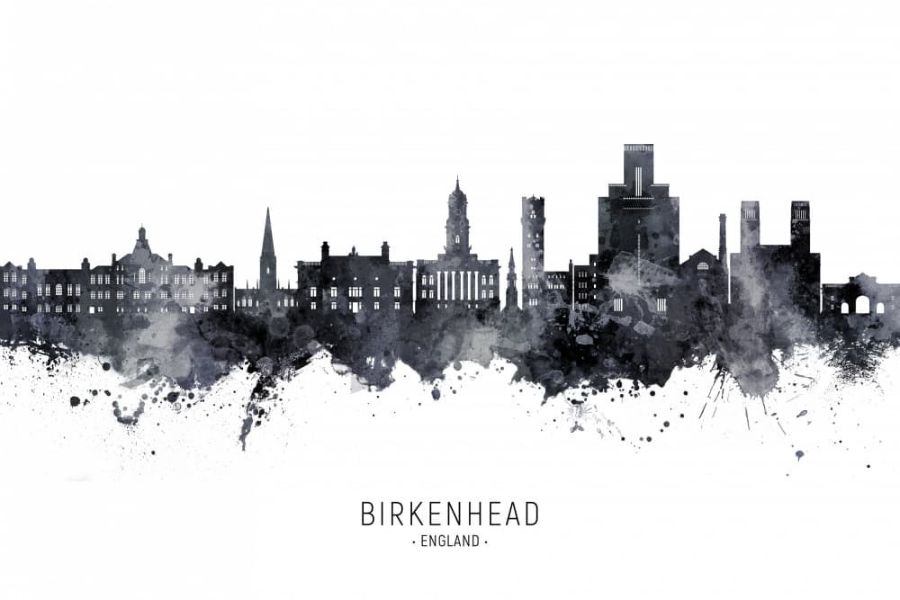 Watercolor Birkenhead Skyline by Michael Tompsett — canvas wall art