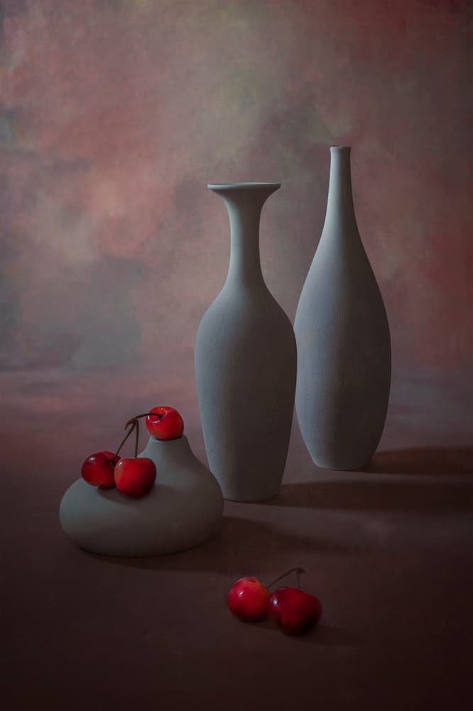 Elegant Cherry Still Life by Lydia Jacobs — canvas wall art