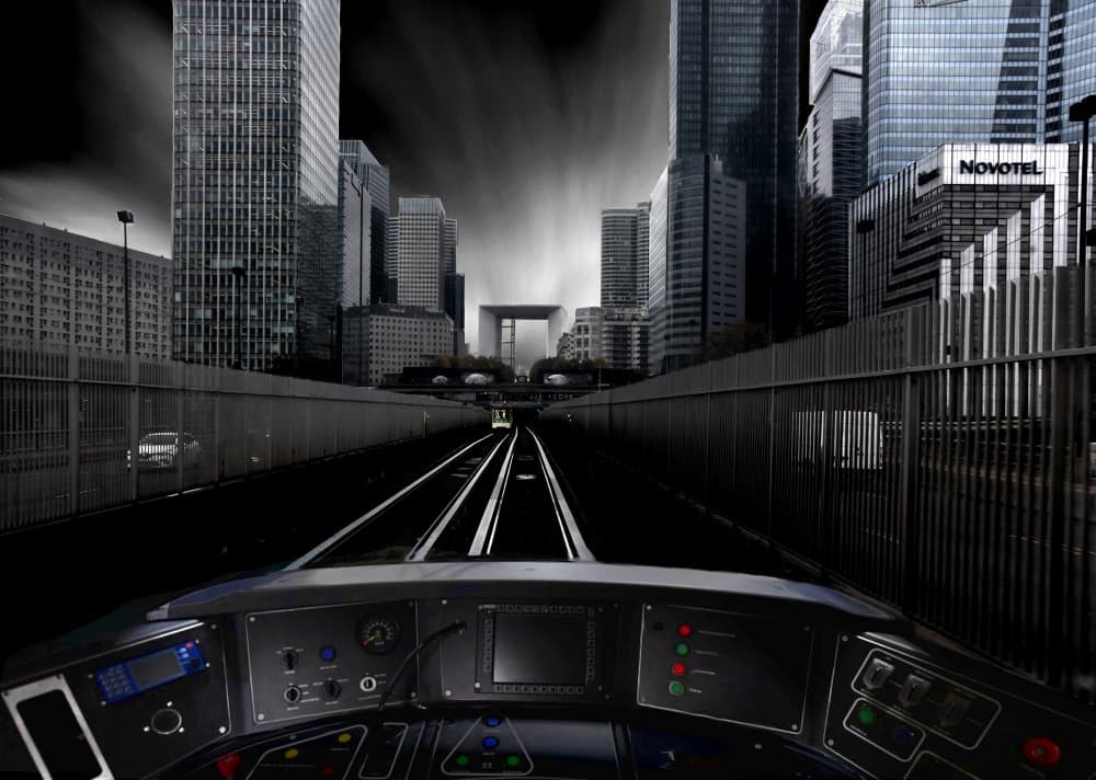 Urban Rails Ahead by Pierre Bacus — canvas wall art