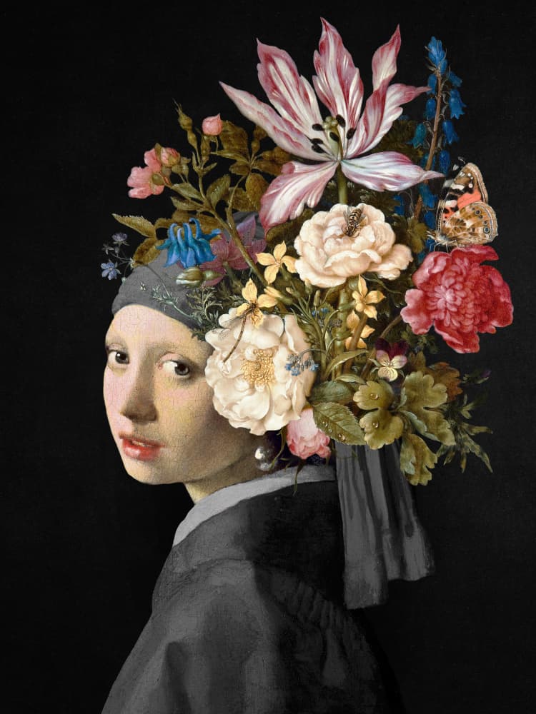 Floral Turban Portrait by Marja van den Hurk — canvas wall art