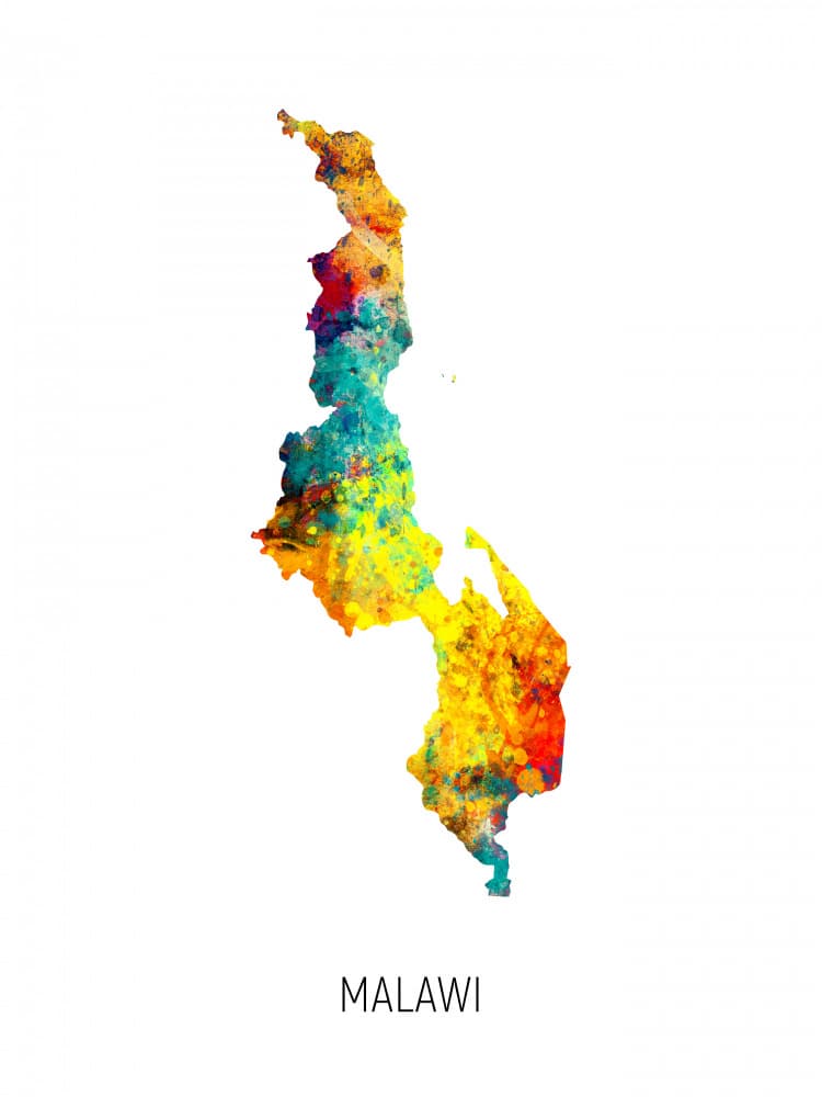 Colorful Malawi Map by Michael Tompsett — canvas wall art
