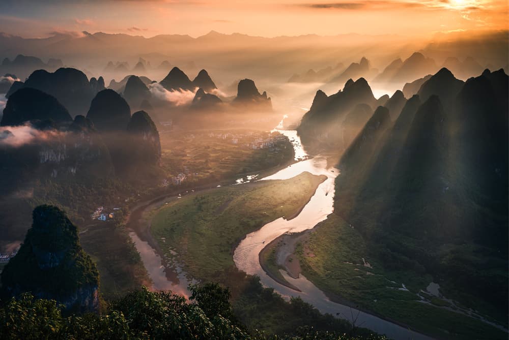 Golden River Mountain Mist by Ye Naing Wynn — canvas wall art