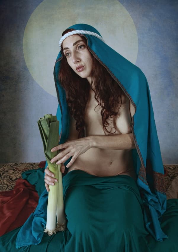 Pensive Woman Teal Drape by Mel Brackstone — canvas wall art