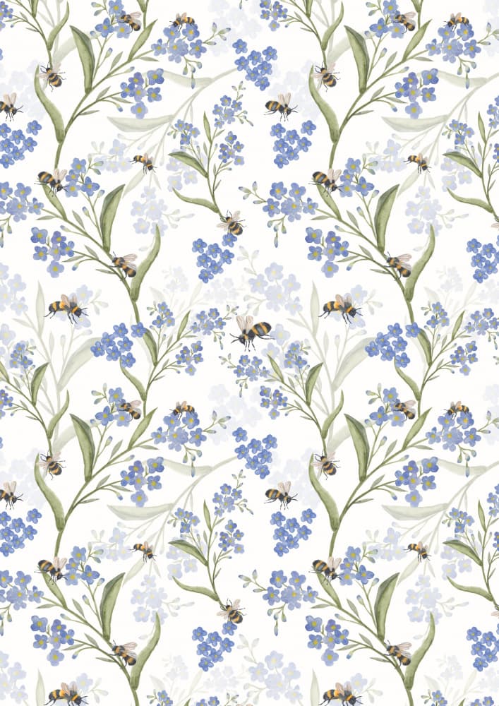 Forget Me Nots And Bees by Linda Sitniece — canvas wall art