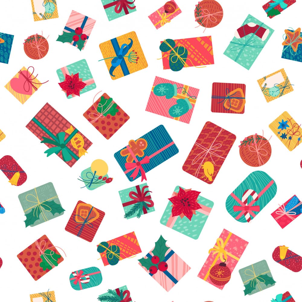 Festive Wrapped Gifts by Marika Barsrsind — canvas wall art