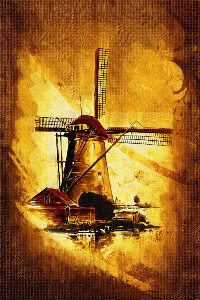 Golden Dutch Windmill by Rafal Kulik — canvas wall art