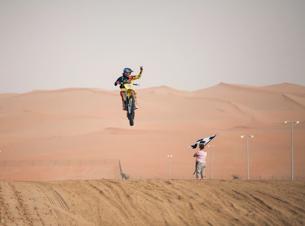 Desert Motocross Victory by Rami Al Adwan — canvas wall art