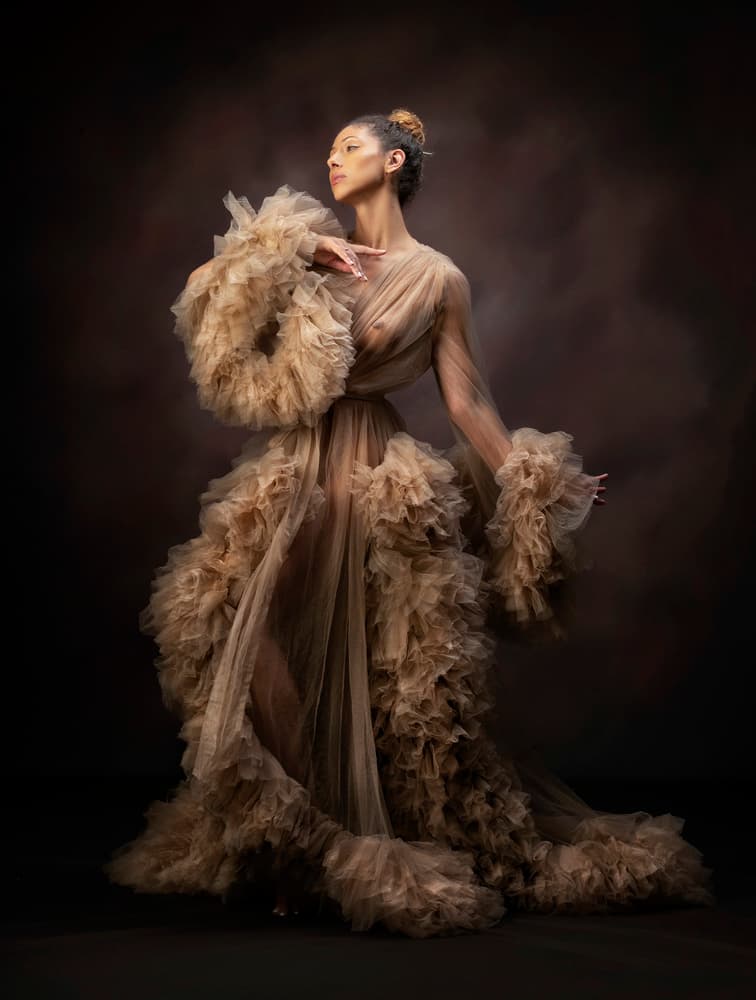Dramatic Ruffled Gown by Hugh Wilkinson — canvas wall art