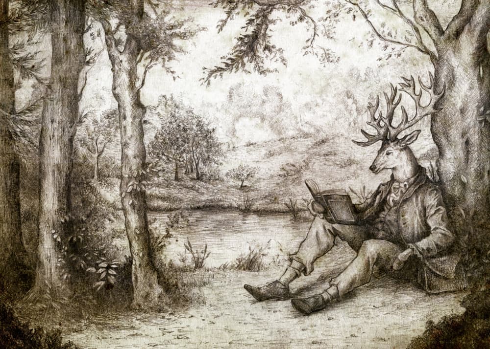 READING UNDER A TREE by Mike Koubou — canvas wall art
