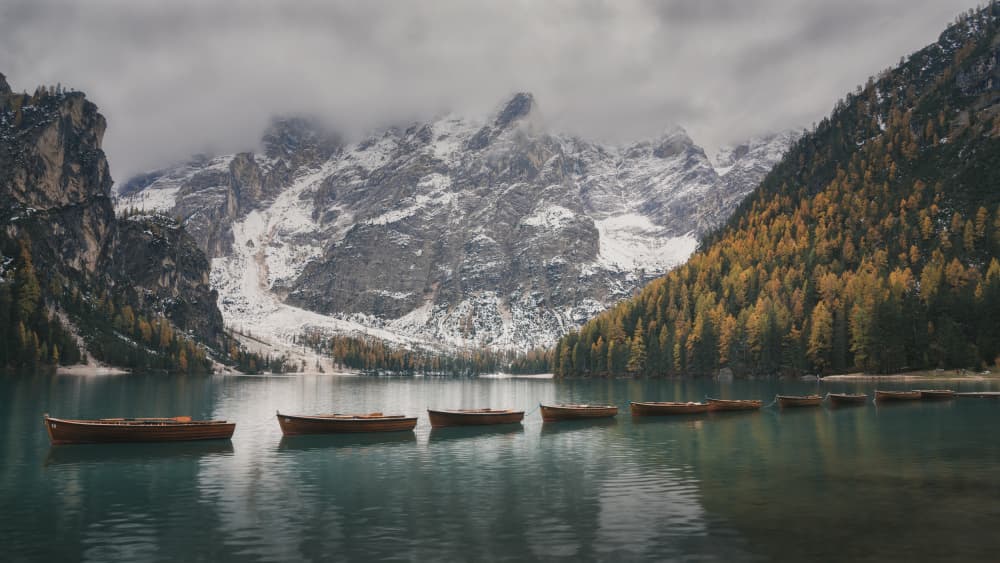 Boats on Mountain Lake by Thomas de Franzoni — canvas wall art