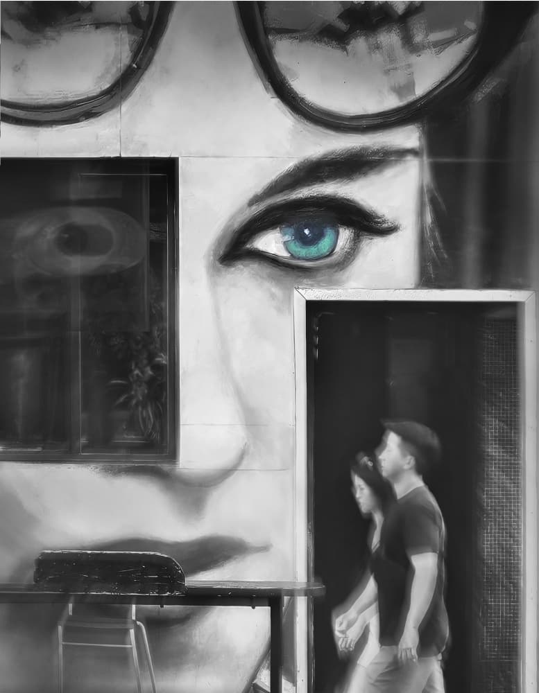 Street Art Turquoise Eye by Hui — canvas wall art