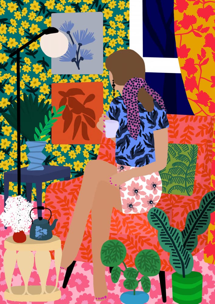 Tea time girl by Rafaela Mascaro — canvas wall art
