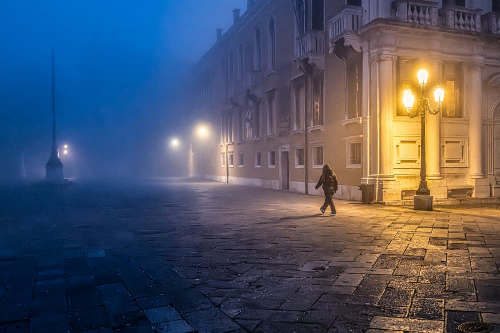 Mysterious Foggy City Night by Sebastian Prioteasa — canvas wall art