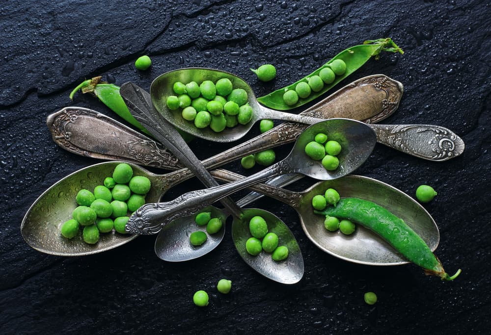 Fresh Green Peas and Spoons by Karina Aleksandrova — canvas wall art