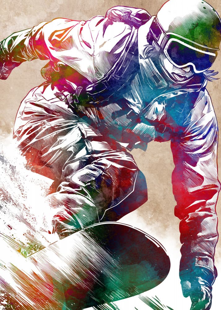 Vibrant Snowboarder Action by Justyna Jaszke — canvas wall art