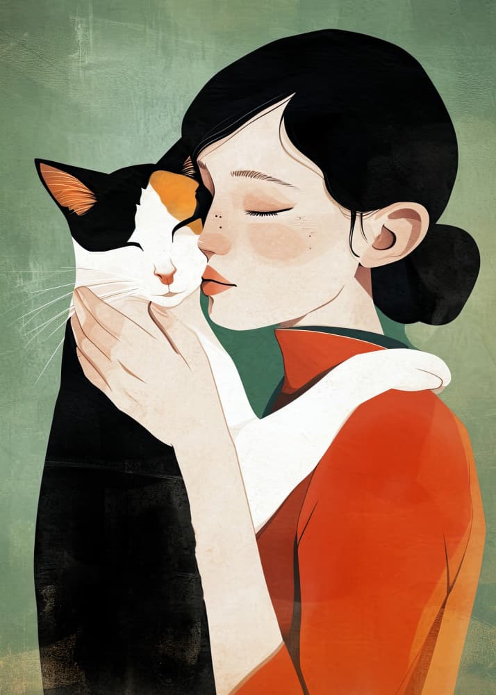 Loving Cat Embrace by Justyna Jaszke — canvas wall art