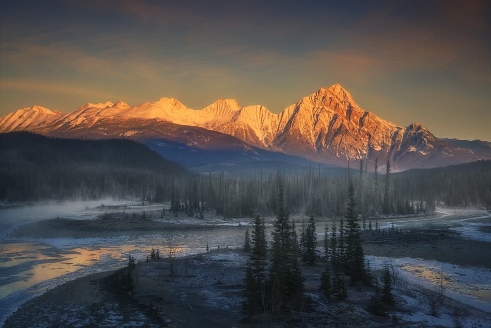 Golden Mountain River Mist by David Martin Castan — canvas wall art