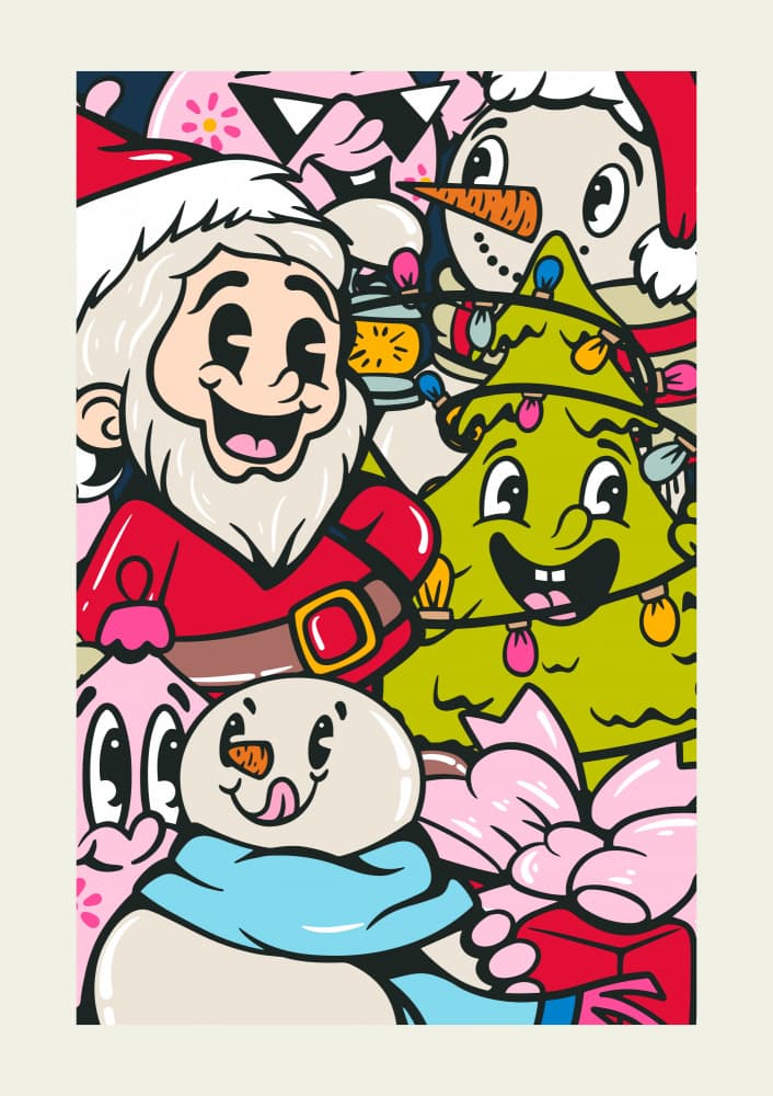 Jolly Christmas Characters by Alina Shulhouskaya — canvas wall art