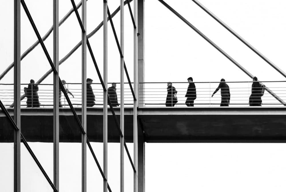 Silhouettes on Modern Bridge by Anna Niemiec — canvas wall art