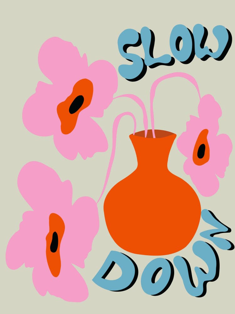 Slow Down Pink Flowers by Miho Art Studio — canvas wall art
