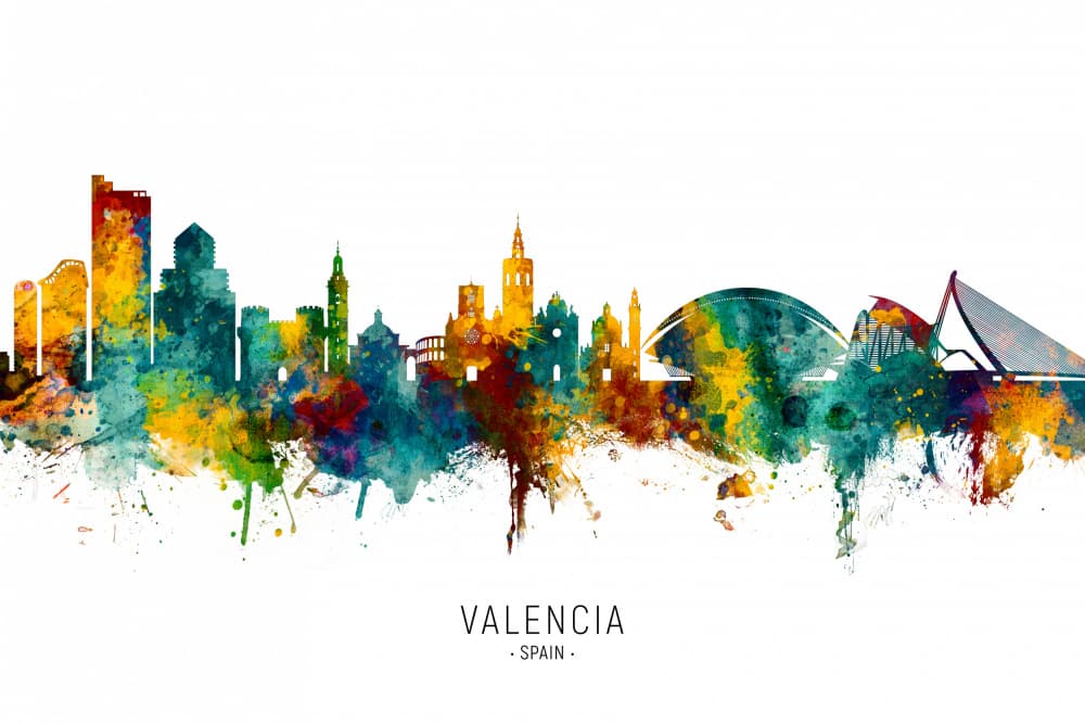 Vibrant Valencia Skyline by Michael Tompsett — canvas wall art