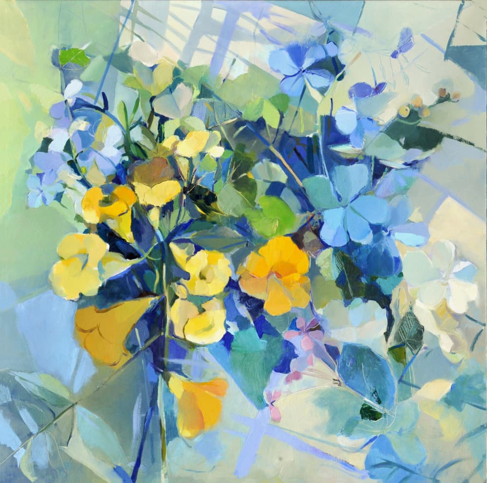 Yellow and Blue Bouquet by Elena Shraibman — canvas wall art